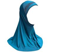 Yaqeen Girls instant headscarf hijab al Amira with glitter borde, readymade pull on scarf, ideal for any occassion school/nursery (Teal)