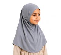 Yaqeen Girls instant headscarf hijab plain al Amira age 5-11, readymade pull on scarf, ideal for any occassion school/nursery (Silver)