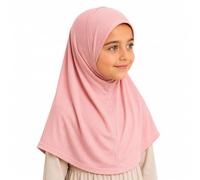 Yaqeen Girls instant headscarf hijab plain al Amira age 5-11, readymade pull on scarf, ideal for any occassion school/nursery (Pink)