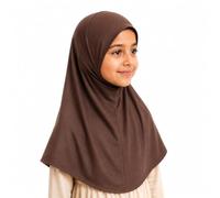 Yaqeen Girls instant headscarf hijab plain al Amira age 5-11, readymade pull on scarf, ideal for any occassion school/nursery (Brown)