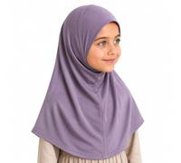 Yaqeen Girls instant headscarf hijab plain al Amira age 5-11, readymade pull on scarf, ideal for any occassion school/nursery (Plain Lilac)