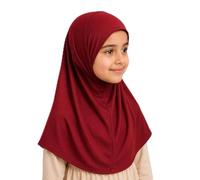 Yaqeen Girls instant headscarf hijab plain al Amira age 5-11, readymade pull on scarf, ideal for any occassion school/nursery (Burgundy)