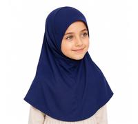 Yaqeen Girls instant headscarf hijab plain al Amira age 5-11, readymade pull on scarf, ideal for any occassion school/nursery (Navy)