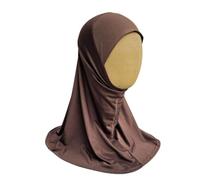 Yaqeen Girls instant headscarf hijab plain al Amira, readymade pull on scarf, ideal for any occassion school/nursery (Brown)