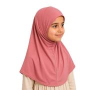 Yaqeen Girls instant headscarf hijab plain al Amira5-11 YEARS, readymade pull on scarf, ideal for any occassion school/nursery (Nude Pink)