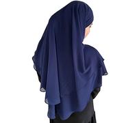 Yaqeen Hijab short Chiffon Khimar 2 layer Diamond cut Triangle Hijab Muslimah scarf one Piece Headscarf Chadors Arabia Islamic Prayer Dress Muslim Shawls (Navy)