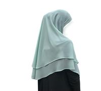 Yaqeen Hijab short Chiffon Khimar 2 layer Diamond cut Triangle Hijab Muslimah scarf one Piece Headscarf Chadors Arabia Islamic Prayer Dress Muslim Shawls (Mint)