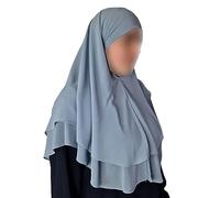 Yaqeen Hijab short Chiffon Khimar 2 layer Diamond cut Triangle Hijab Muslimah scarf one Piece Headscarf Chadors Arabia Islamic Prayer Dress Muslim Shawls (Light Blue)
