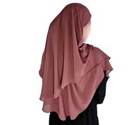Yaqeen Hijab short Chiffon Khimar 2 layer Diamond cut Triangle Hijab Muslimah scarf one Piece Headscarf Chadors Arabia Islamic Prayer Dress Muslim Shawls (Rouge)