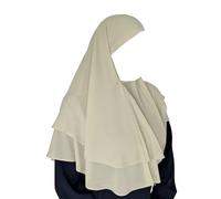 Yaqeen Hijab short Chiffon Khimar 2 layer Diamond cut Triangle Hijab Muslimah scarf one Piece Headscarf Chadors Arabia Islamic Prayer Dress Muslim Shawls (Beige)