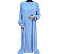 Yaqeen Jazz Abaya side pockets Muslimah Maxi dress Islamic Prayer Dress Ideal Casual/Mosque/Madrassa/Ramadan/Eid/Hajj/Umrah (Ice Blue)