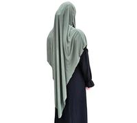 Yaqeen Jersey Khimar Diamond cut Long Hijab for Muslimah one Piece Headscarf Lycra Prayer Dress Muslim Shawls (Olive)