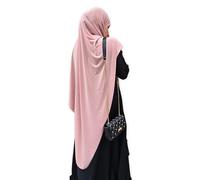 Yaqeen Jersey Khimar Diamond cut Long Hijab for Muslimah one Piece Headscarf Lycra Prayer Dress Muslim Shawls (Pink)