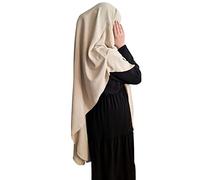Yaqeen Khimar Triangle Long Hijab for Muslimah one Piece Soft Crepe Fabric Headscarf Material Chadors Arabia Islamic Prayer Dress Muslim Shawls Body Cover (Beige)