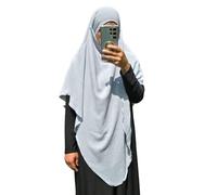 Yaqeen Khimar Triangle Long Hijab for Muslimah one Piece Soft Crepe Fabric Headscarf Material Chadors Arabia Islamic Prayer Dress Muslim Shawls Body Cover (Silver)