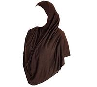 Yaqeen One Piece large Hijab cotton/Jersey women instant Amira Khimar Instant scarf islamic salah prayer clothes (Brown)