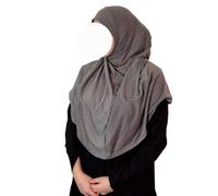 Yaqeen One Piece large Hijab cotton/Jersey women instant Amira Khimar Instant scarf islamic salah prayer clothes (Light Grey)