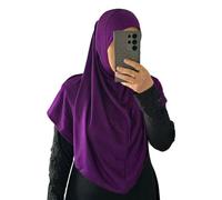 Yaqeen One Piece large Hijab cotton/Jersey women instant Amira Khimar Instant scarf islamic salah prayer clothes (Purple)