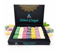 Yaqeen Turkish Delight Mix Box 5 different flavours Deluxe Sweets Oriental Gift Box Vanilla Mint Blackberry Pomegranate Cherry Coconut Gourmet Soft Candy Vegetarian Halal Gluten Free 450g