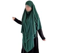 Yaqeen XL Khimar 3 layer Diamond cut Triangle Long Hijab Muslimah scarf one Piece Soft Crepe Fabric Headscarf Material Chadors Arabia Islamic Prayer Dress Muslim Shawls Body Cover (Green)