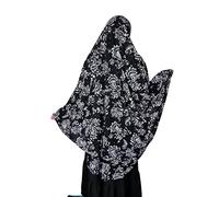 Yaqeen XL Khimar Long Hijab for Muslimah one Piece Stretchy Headscarf Lycra Chadors Arabia Islamic Prayer Muslim Shawls Body Cover (Black/White)