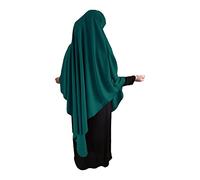 Yaqeen XL Khimar Triangle Long Hijab for Muslimah one Piece Soft Crepe Fabric Headscarf Material Chadors Arabia Islamic Prayer Dress Muslim Shawls Body Cover (Forest Green)