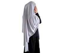 Yaqeen XL Khimar Triangle Long Hijab for Muslimah one Piece Soft Crepe Fabric Headscarf Material Chadors Arabia Islamic Prayer Dress Muslim Shawls Body Cover (Silver)