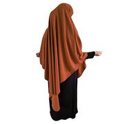 Yaqeen XL Khimar Triangle Long Hijab for Muslimah one Piece Soft Crepe Fabric Headscarf Material Chadors Arabia Islamic Prayer Dress Muslim Shawls Body Cover (Caramel)