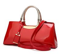 YAQUNICER Top-handle Handbags Purse Tote for Women Patent PU Satchel Gloss Wedding Shoulder Crossbody Bag, Red, One Size
