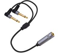 YARCHONN 6.35mm 1/4 Splitter Audio Y Cable 1/4 Inch TRS Stereo Female to Dual Mono TS Male Right Angle Audio Converter Adapter Cord for Instrument Amplifier Mixer Guitar Instruments-30cm/11.8in