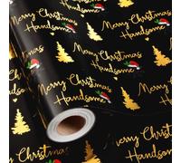 Yarcony Black and Gold Christmas Wrapping Paper for Men, Gold Foil Handsome Merry Christmas Gift Wrapping Paper, Luxury Xmas Tree & Santa Hat Holiday Gift Wrap for Present Packaging (17 Inch X 33Feet)