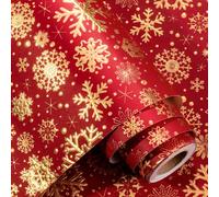Yarcony Christmas Wrapping Paper, Embossed Snowflake Wrapping Paper, Kraft Classy Sparkle 3D Red & Gold Snowflake Holiday Gift Wrap for Winter Party, Festive Decoration (Mini Roll, 17 Inch X 33 Feet)