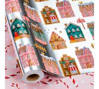 Yarcony Christmas Wrapping Paper Roll, Gingerbread House Wrapping Paper, Metallic Foil Adorable Village and Candy Cane Design Christmas Gift Wrap for Holiday, Winter Celebration (17 Inch X 33 Feet)