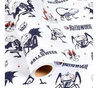 Yarcony Halloween Wrapping Paper, Pumpkin Head Skeleton Monsters Gift Wrap, Spooky Spider & Bat Creatures Paper for Kids, Boys Birthday, Party Favors, DIY Craft (Mini Roll, 17 In x 16.5 Ft)