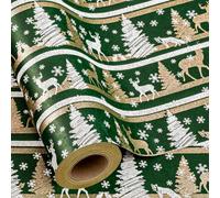 Yarcony Kraft Christmas Wrapping Paper, Green Wrapping Paper, Luxury Faux Sparkle Christmas Trees Reindeer Snowflake Heavy Duty Kraft Gift Wrap for Holidays, Winter Solstice (17 Inch X 33 Feet)