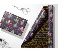 Yarcony Skull Christmas Wrapping Paper, Purple Christmas Wrapping Paper | 17 In X 33Ft, Metallic Foil Gothic Floral Skeleton Christmas Wrapping Paper, Black Gold Merry Christmas Gift Wrap for Holiday
