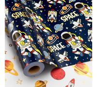 Yarcony Space Wrapping Paper Roll, Birthday Wrapping Paper for Boys, Navy Blue Astronaut Gift Wrap for Kids Birthday Outer Space Party Decor RocketShip Wrap Galaxy Planets Stars (30 Inch X 33 Feet)
