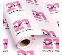 Yarcony Sweet 21th Birthday Wrapping Paper Roll for Girls, Pink Gift Wrap | Pink "Twenty-One" Happy Birthday Gift Wrap, Cheer to 21 Years Design for 21st Birthday Party, Young Women, 17 In x 16.5 Ft