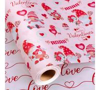 Yarcony Valentine's Day Wrapping Paper, Elegant Pink Gift Wrapping paper, Reversible Happy Gnomes and Love Gift Wrap for Anniversary, Birthday, Mother's day(Mini Roll, 17 Inch X 33 Feet)