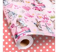 Yarcony Valentine's Day Wrapping Paper, Elegant Pink Gift Wrapping paper, Reversible Rabbit, Love Arrow and Dots Gift Wrap for Anniversary, Birthday, Mother's day(Mini Roll, 17 Inch X 33 Feet)