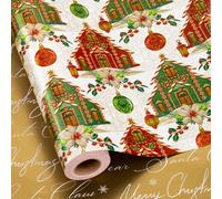 Yarcony Vintage Christmas Wrapping Paper, Red ad Green Wrapping Paper, Cute Gingerbread House, Ornament Pattern Holiday Gift Wrap for Festive Gift Packaging, Seasonal Supplies (17Inch x 33Feet)