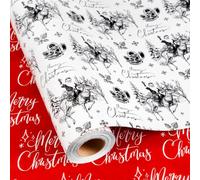 Yarcony Western Toile Christmas Wrapping Paper Roll, Vintage Cowboy Santa Claus Gift Wrapping Paper, Reversible Merry Christmas Gift Wrap for Xmas Present Packaging, Winter Holiday (17 Inch X 33Feet)
