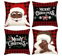 Yarcooly African American Christmas Pillow Covers Black Santa Claus Throw Pillow Cases Black African American Christmas Decor Merry New Year Xmas Decor Christmas Decorations for Home Party