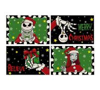Yarcooly Christmas & Halloween Placemats, 4 Red Linen Rectangular 12 x 18 inches, Perfect for Home Decor & Parties