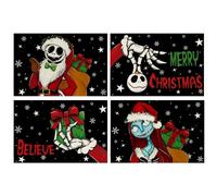 Yarcooly Christmas & Halloween Placemats, 4 Red Rectangular Linen Table Mats, 12 x 18 inches (30 cm x 45 cm), Perfect for Home Decor & Parties