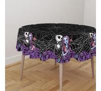 Yarcooly Halloween Tablecloth Round Christmas Nightmare Before Table Cover Jack Sally Gothic Decor Waterproof Halloween Decorations for Home Party