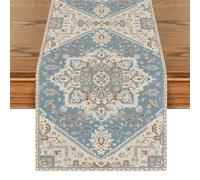 Yarcooly Linen Boho Bohemia Style Blue Table Runner Persian Turkish Bohemian Vintage Elegant Farmhouse Geometric Coffee Table Party Decorations for Home