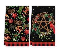 Yarcooly Yule Christmas Kitchen Towels Pagan Decorations Christmas Dish Towels Kitchen Decor Christmas Scandinavian Straw Goat Julbock Mistletoe New Year Xmas Decor Yule Decorations for Home Party