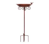 Yard Accent Bird Bath Stake, Metal Raised Garden Bowl, F | Decorative Scrollwork for Patio Courtyard Areas, Flower Bed Borders, Outdoor Garden Display