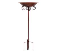 Yard Accent Bird Bath Stake, Metal Raised Garden Bowl, H | Decorative Scrollwork for Patio Courtyard Areas, Flower Bed Borders, Outdoor Garden Display